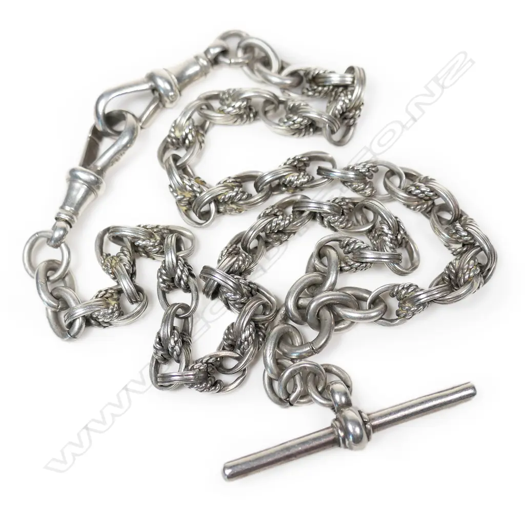 A c.1900 silver Prince of Wales link Albert chain, Image 1++