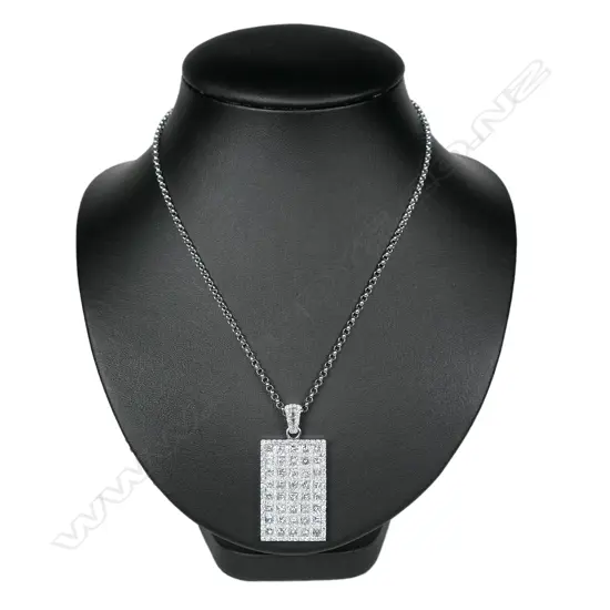 An 18ct white gold and diamond large rectangular pendant,
