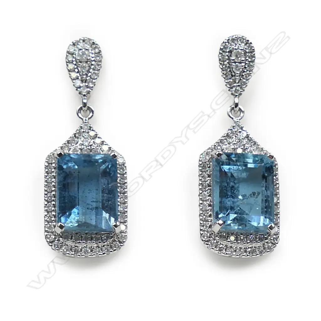 A pair of 14ct white gold Santa Maria aquamarine and diamond drop earrings, Image 1++
