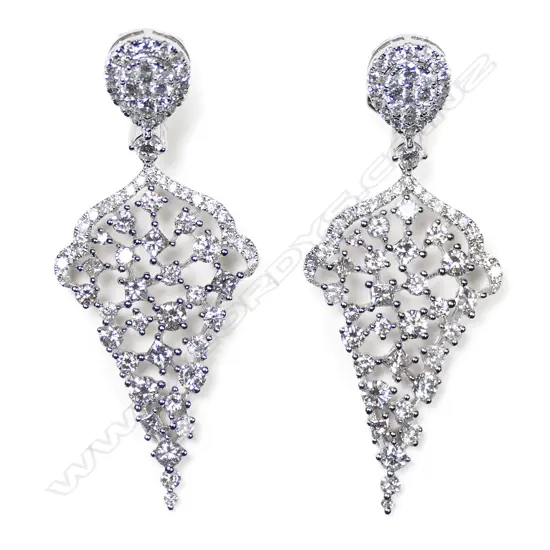 A pair of 18ct white gold and diamond drop earrings,
