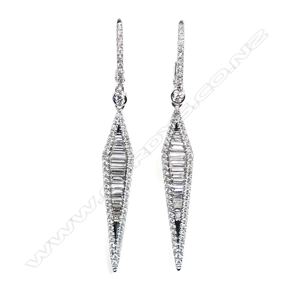 A pair of 18ct gold and diamond drop earrings, Image 1++