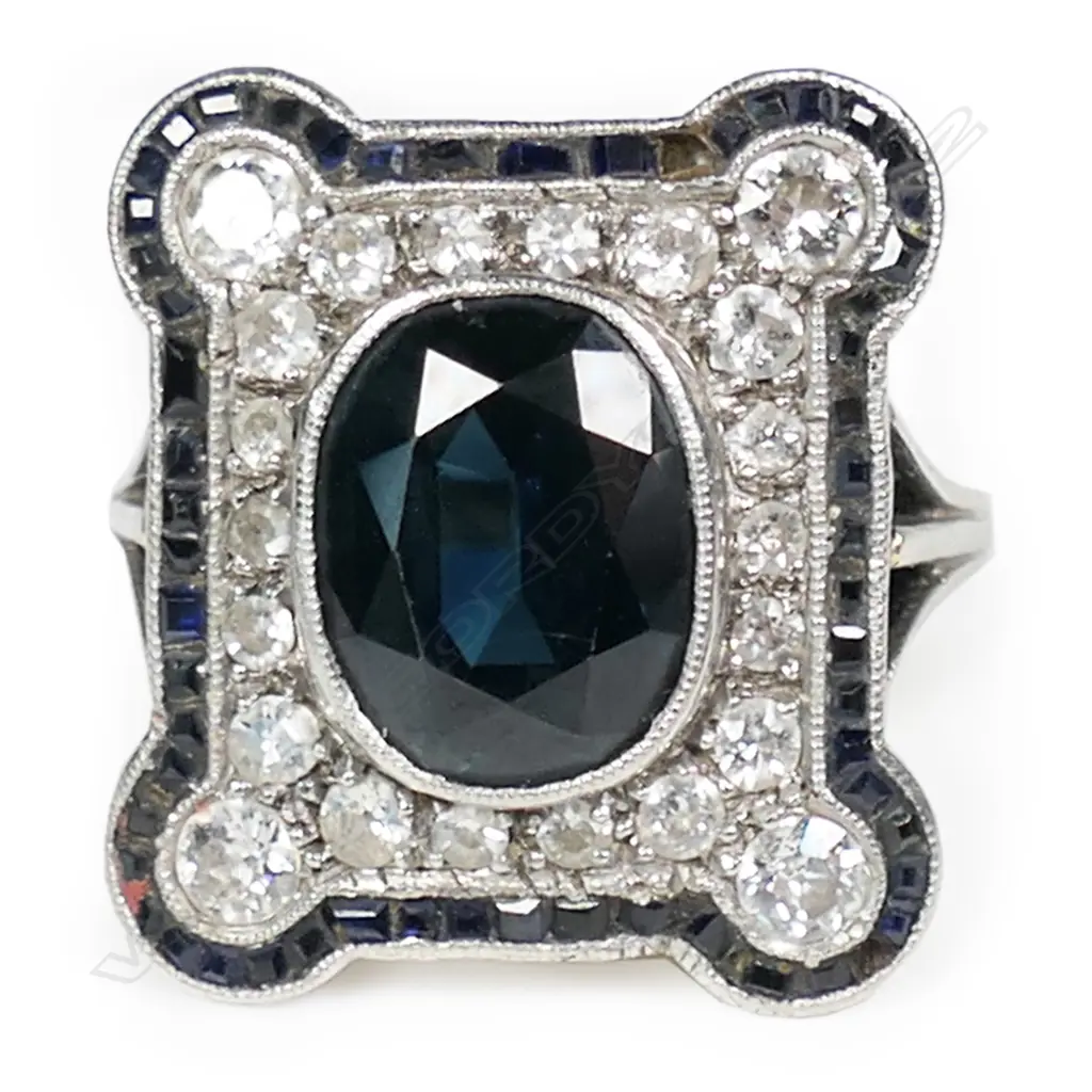 An 18ct gold and platinum Art Deco sapphire and diamond dress ring, Image 1++