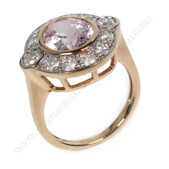 A 14ct rose gold morganite and diamond ring,