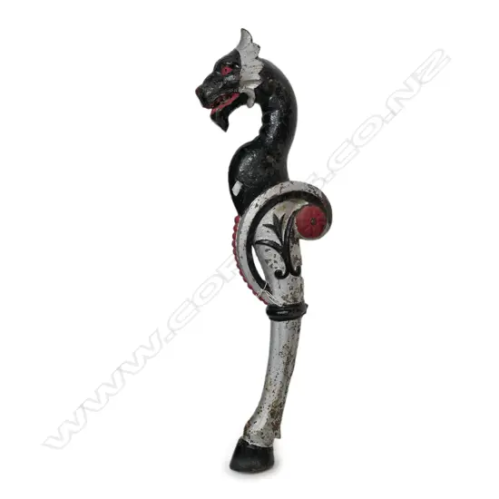 A 19thC heavy cast iron fancy dragon headed ornamental post,
