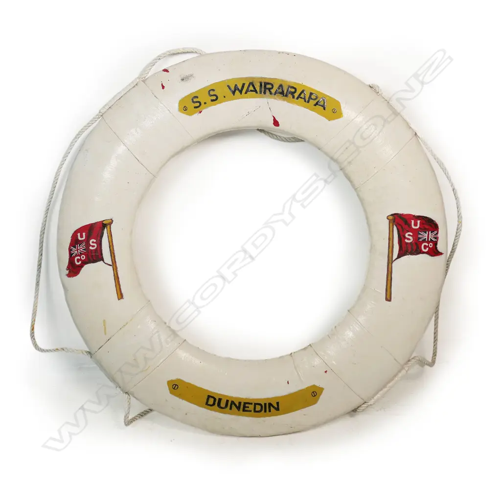 A vintage ship's life buoy 'S.S. Wairarapa. USSCo. Dunedin', Image 1++