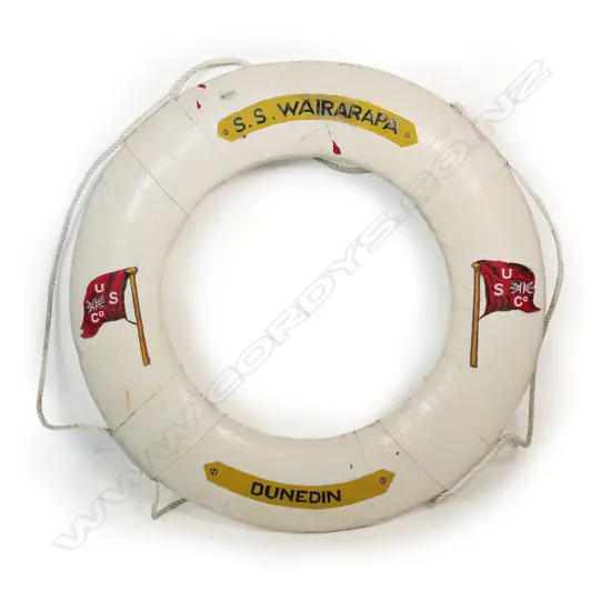A vintage ship's life buoy 'S.S. Wairarapa. USSCo. Dunedin',