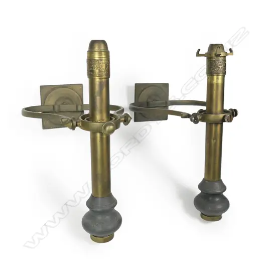 A pair of c.1900 brass ship's gimbal candlesticks,