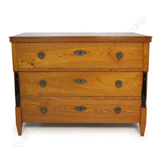 A Biedermeier golden oak three drawer chest,