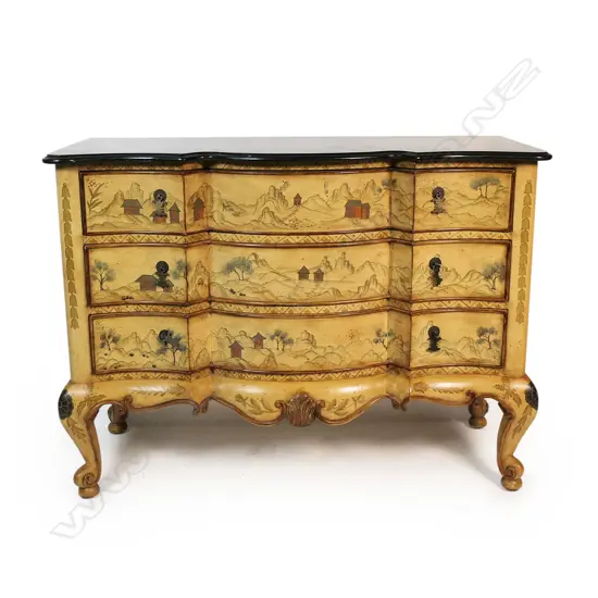 A contemporary three drawer marble top chest,