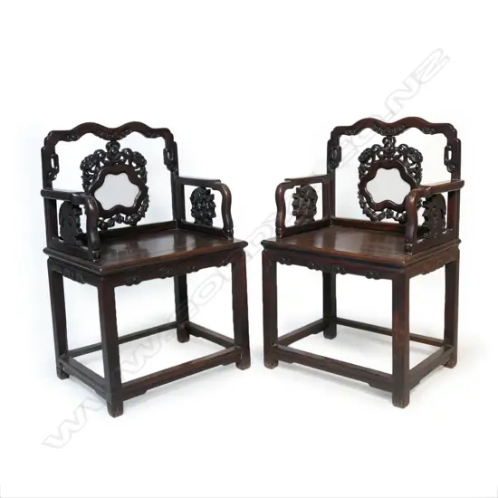 A pair of 19thC Chinese throne chairs,