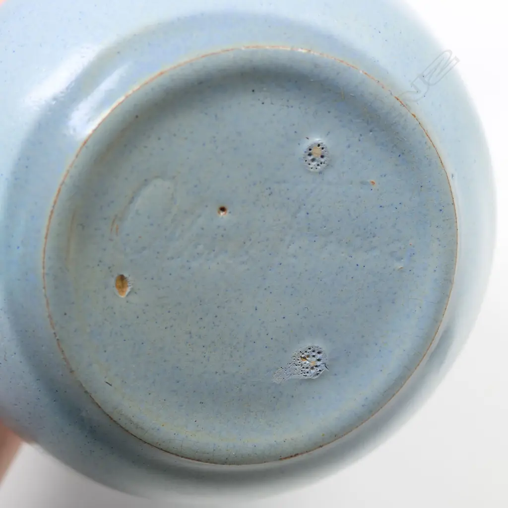 Olive Jones (1893 –1982) pale blue glaze baluster vase. Incised signature. H.130mm. Image 1++