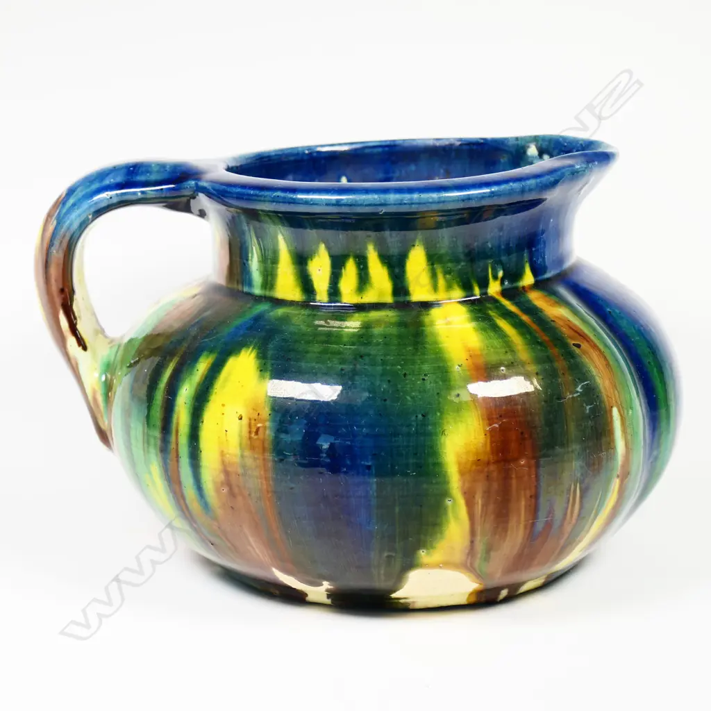 Jova Rancich (1888-1942) majolica glaze large squat jug small repair, Image 1++