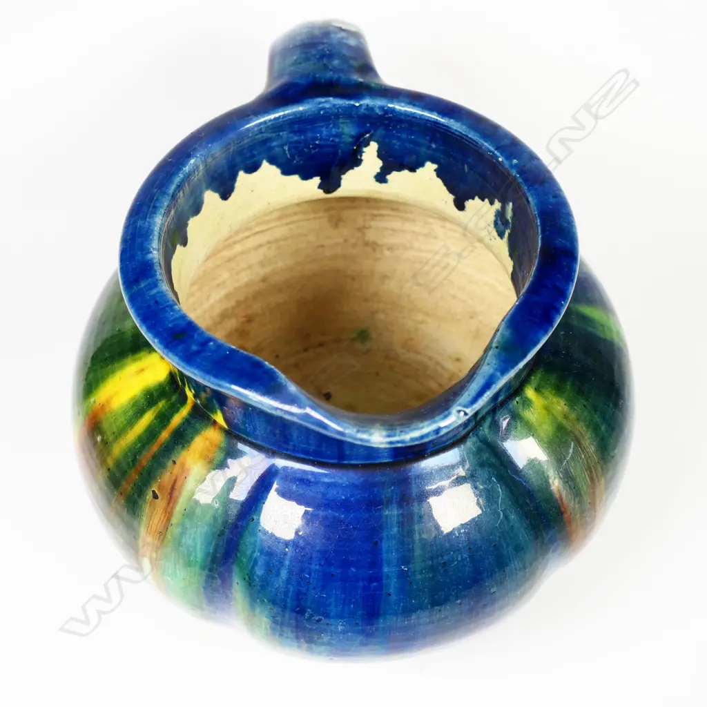 Jova Rancich (1888-1942) majolica glaze large squat jug small repair, Image 1++