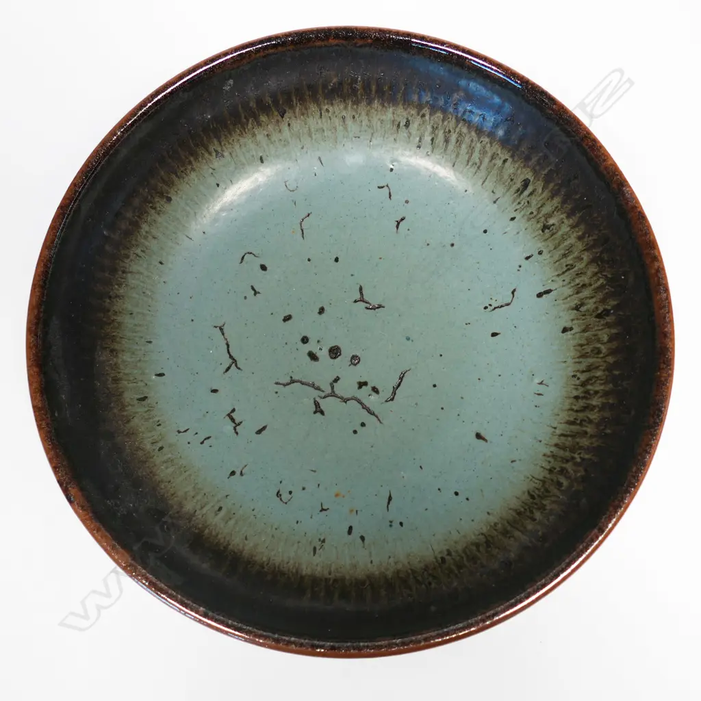 Len Castle aqua-green glazed circular dish. Dia.285mm. Image 1++