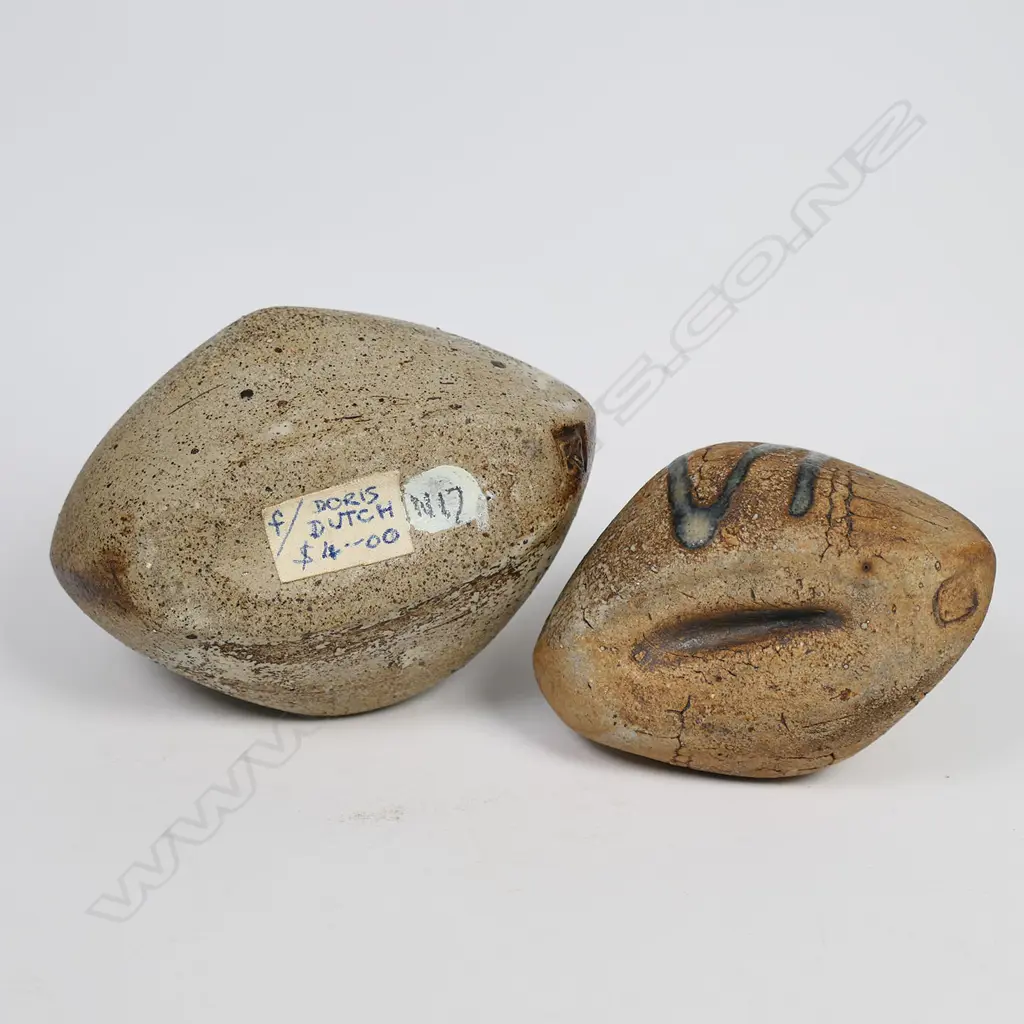 Two Doris Dutch tapered form specimen vases umber finished restrained glaze. Impressed potter's mark. H.125 & 100mm. Image 1++