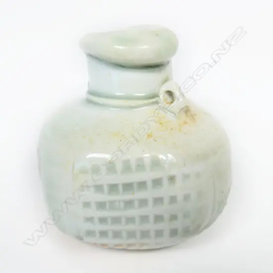 Chester Nealie small squared porcelain poison bottle celadon glaze, loss to one edge, H.75mm.