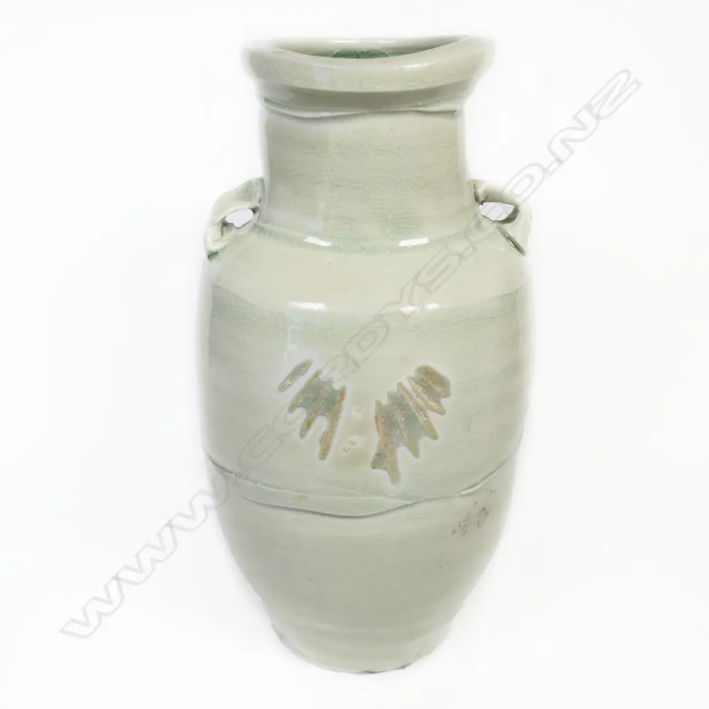 Chester Nealie urn shaped celadon glazed vase vase with handles Image 1++