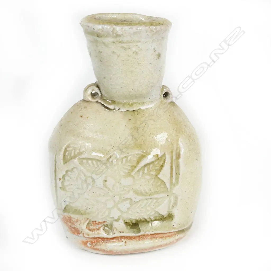 Chester Nealie wood fired glaze bottle vase impressed pattern, Image 1++