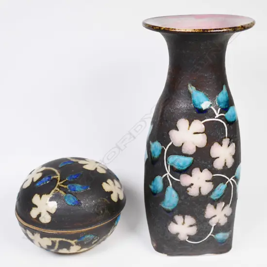 Two Graeme Storm c1970/80's pieces: a stoneware lidded box and porcelain vase