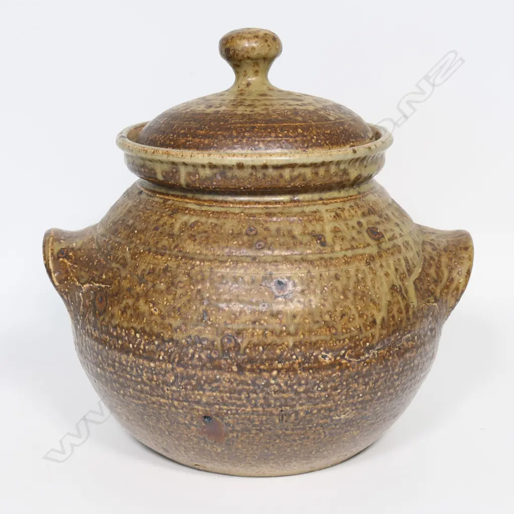 Jeff Scholes large salt glazed storage pot with handles. H.270mm Image 1++