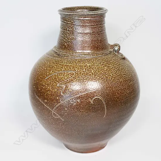 John Anderson large salt glazed floor pot. Ovid form