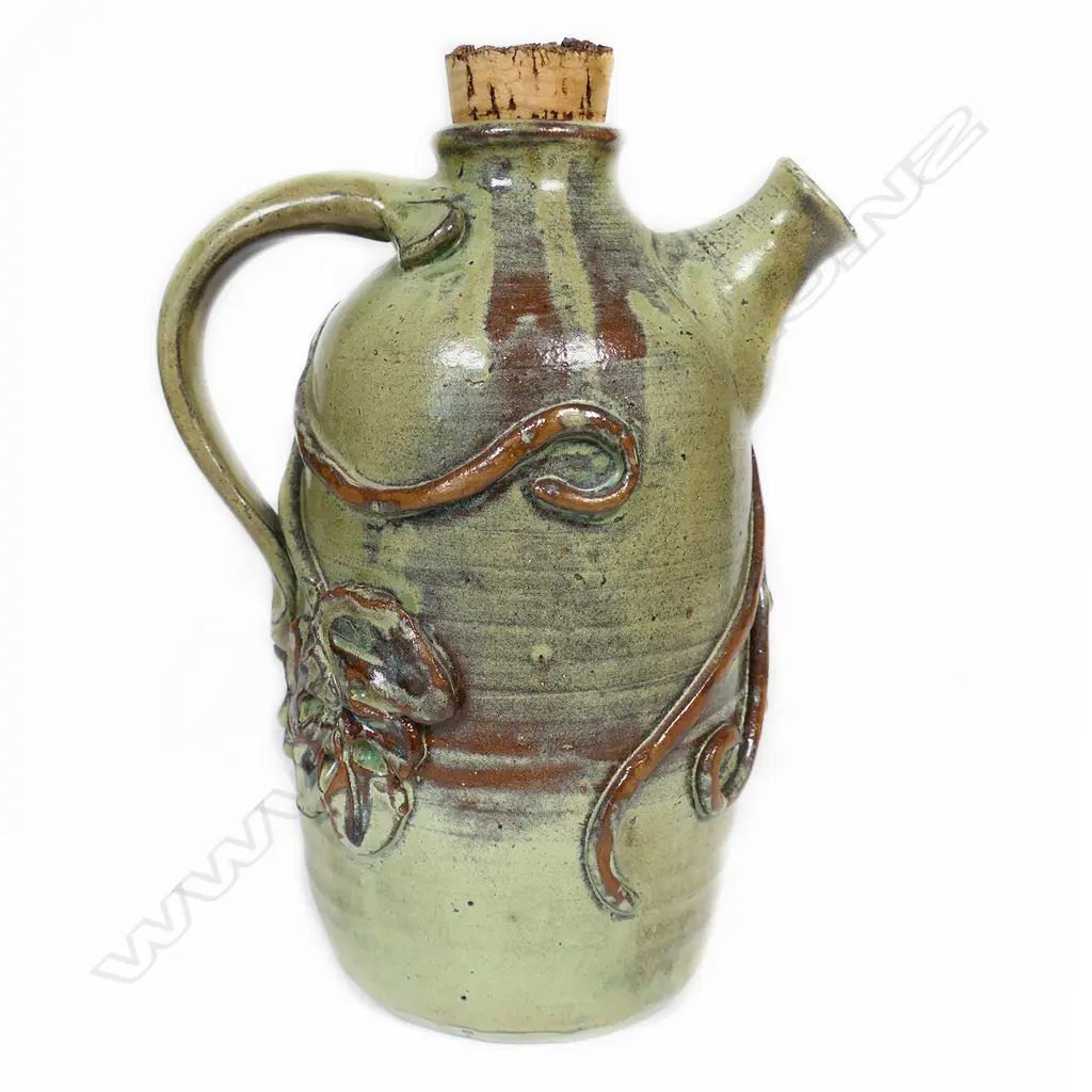 Betty Beadle formerly Crutcher (1924 - 2002) coffee pot w applied grape & sun motifs. H.200mm Image 1++