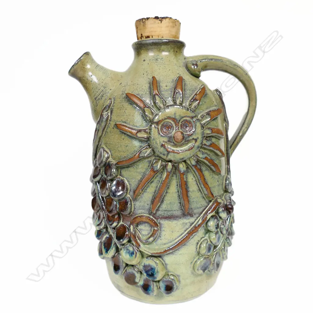 Betty Beadle formerly Crutcher (1924 - 2002) coffee pot w applied grape & sun motifs. H.200mm Image 1++