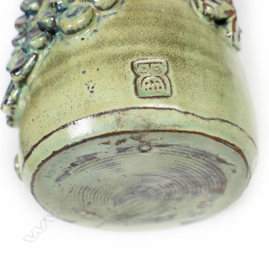 Betty Beadle formerly Crutcher (1924 - 2002) coffee pot w applied grape & sun motifs. H.200mm Image 1++