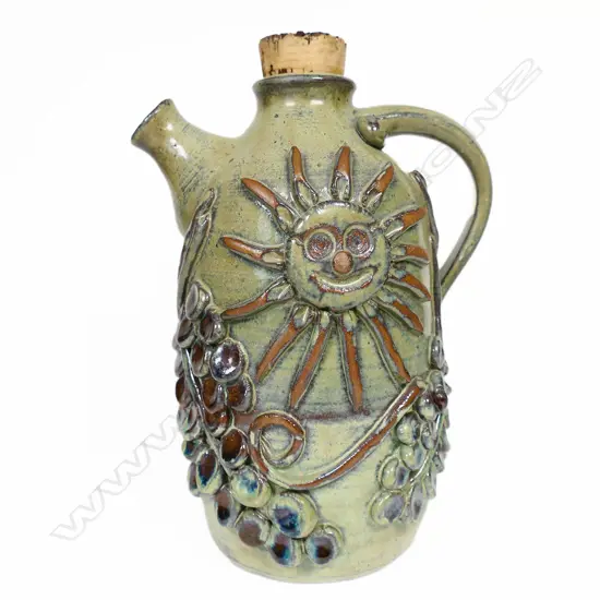 Betty Beadle formerly Crutcher (1924 - 2002) coffee pot w applied grape & sun motifs. H.200mm