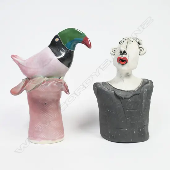 Cheryl Oliver figural ceramic w red lip glaze