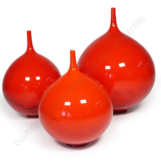 Three Peter Collis pottery orb vases,