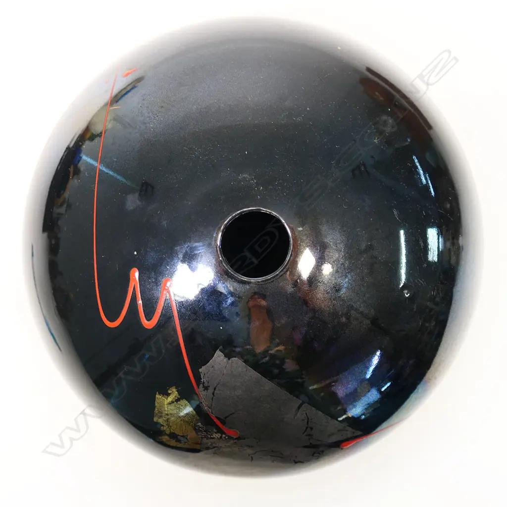 Peter Collis black gloss ovid vase w gold leaf detail & red flourish Image 1++