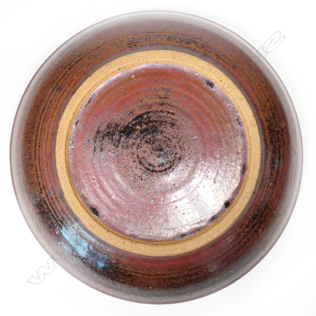 Ian Firth bowl w tenmoku glazed sides & blue chun glaze interior. Dia.350mm Image 1++