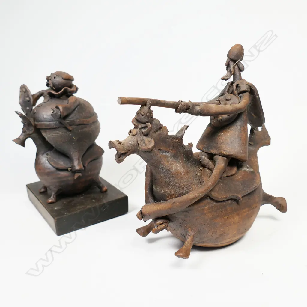 Two whimsical Ian Firth figural sculptures: Don Quixote & Sancho Panza Image 1++