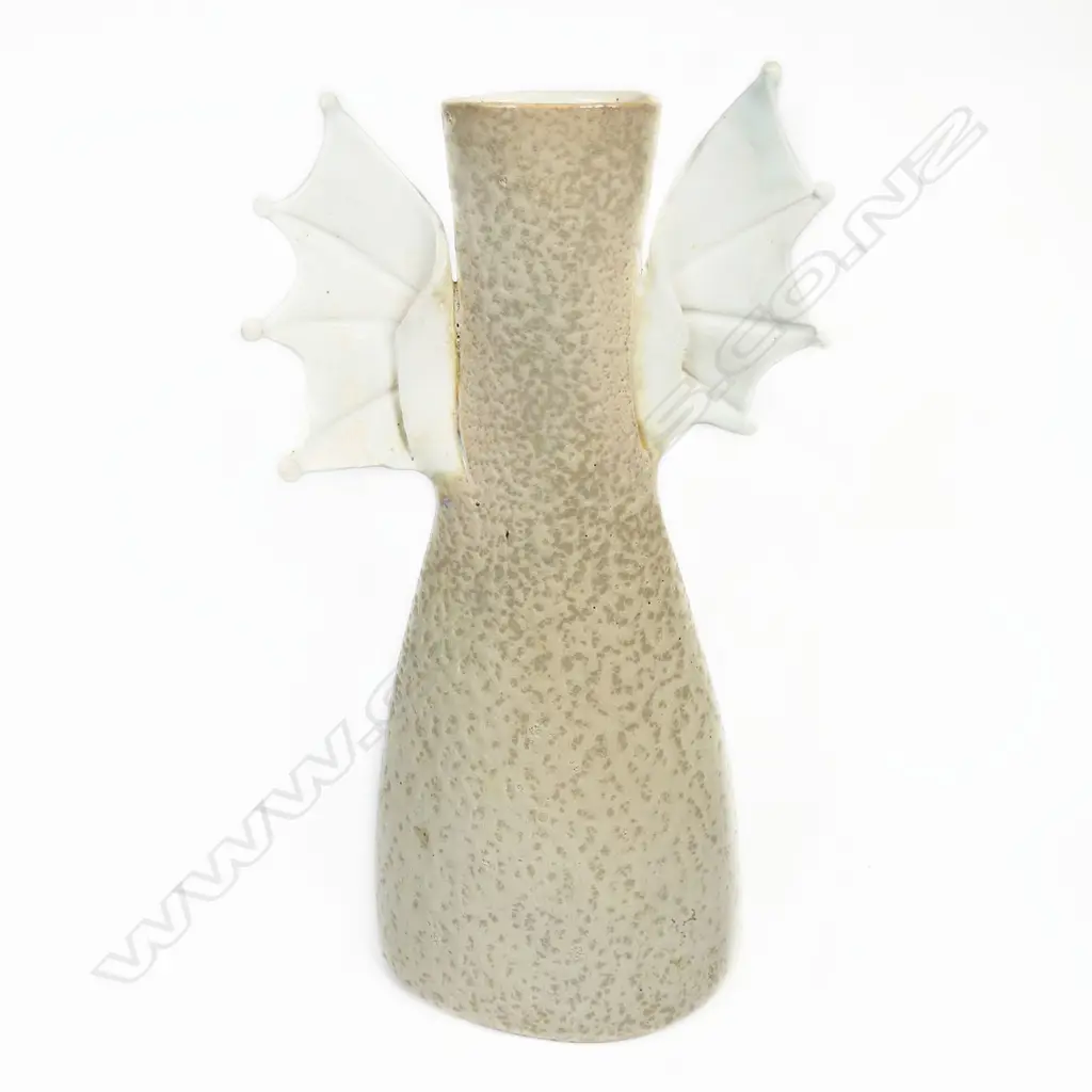 Ian Firthtall salt glaze vase with wings. Potter's sticker and incised signature to base. H.270mm Image 1++