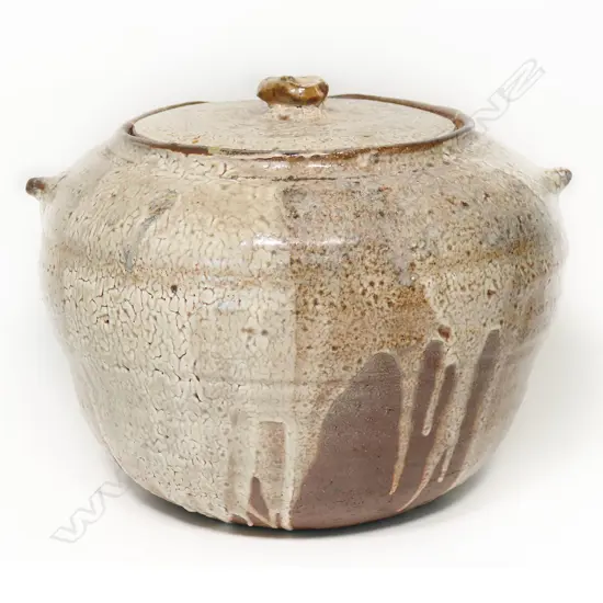 Elena Renker  substantial salt glazed lidded storage jar. H.250mm