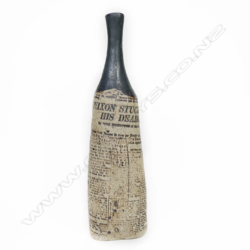 John Parker 'Nixon Bottle' decorated with impressed newsprint design Image 1++