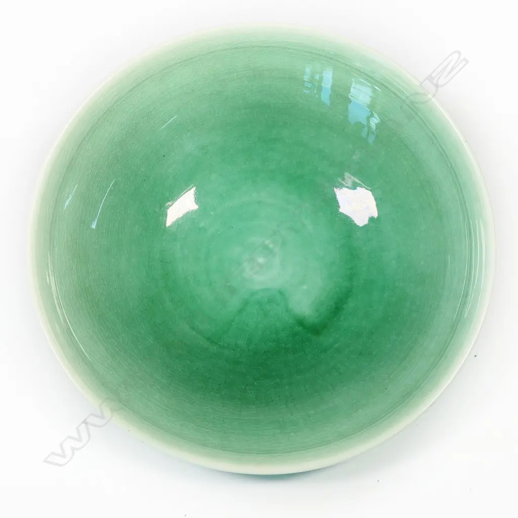 Andrew Van der Putten green glaze bowl. Dia.295mm. Image 1++