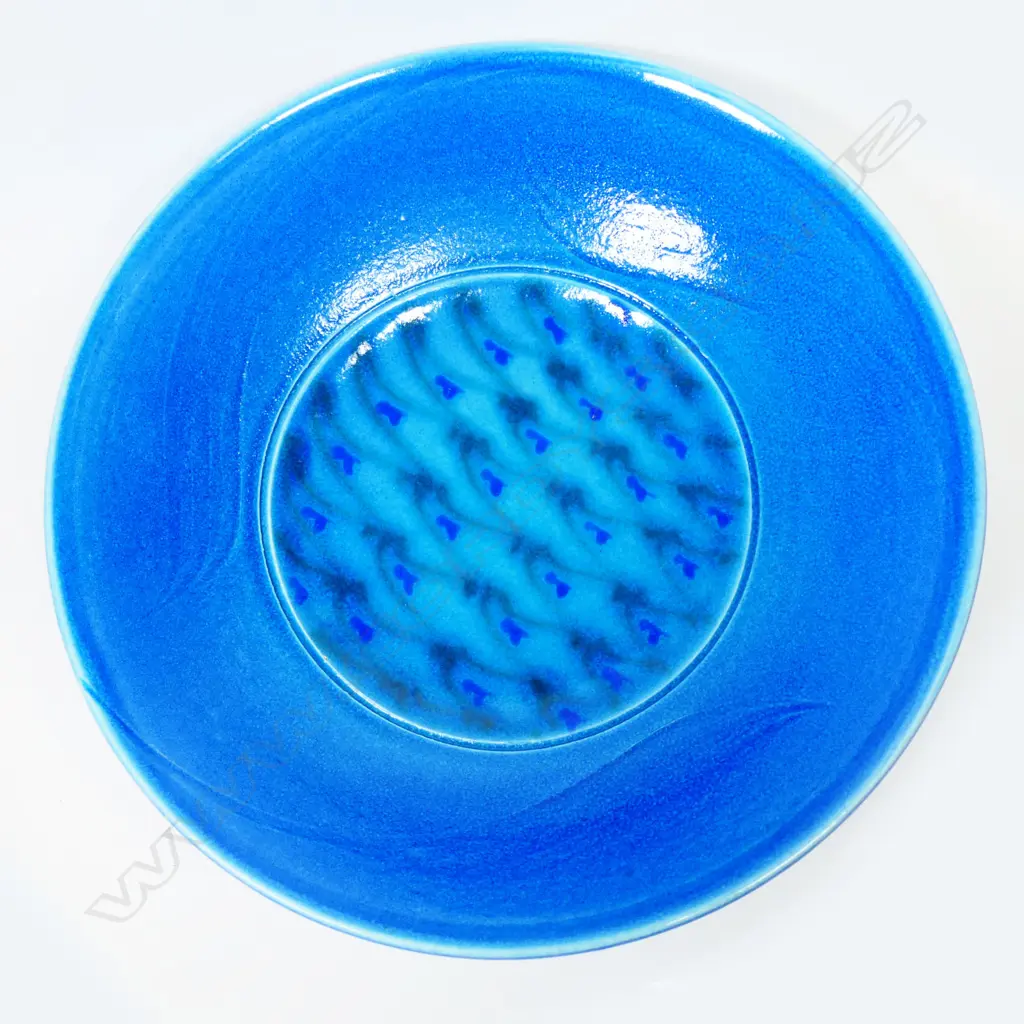Merilyn Wiseman large blue glazed circular dish. Dia 340mm x H.80mm Image 1++