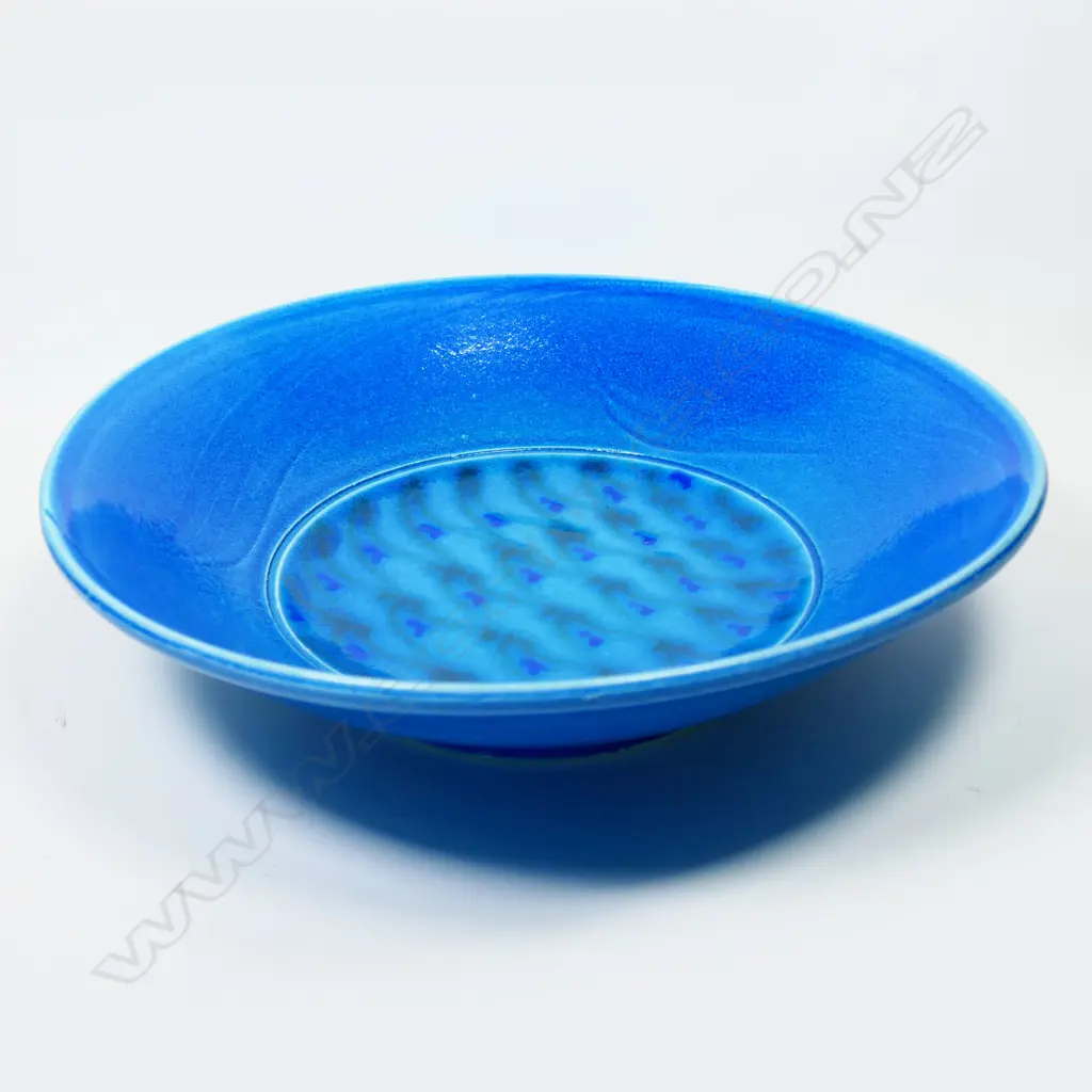 Merilyn Wiseman large blue glazed circular dish. Dia 340mm x H.80mm Image 1++