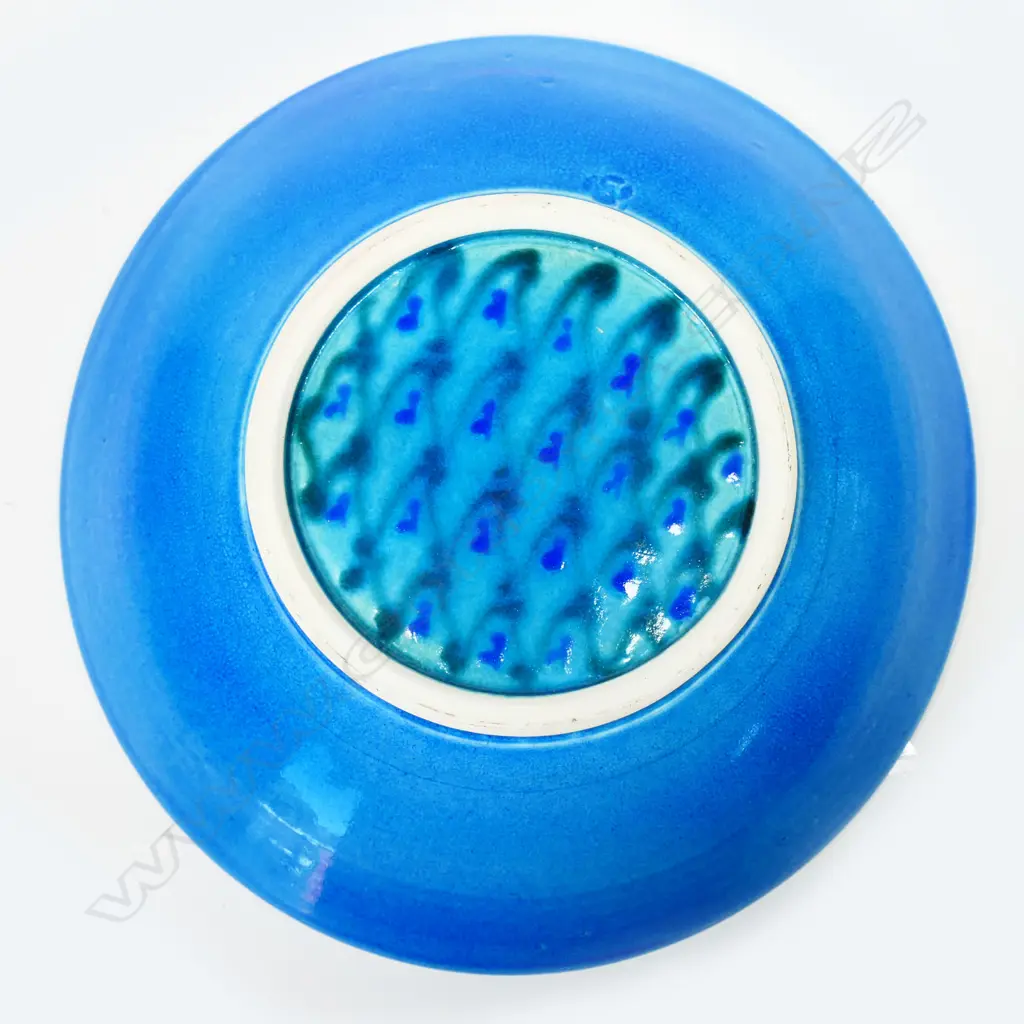 Merilyn Wiseman large blue glazed circular dish. Dia 340mm x H.80mm Image 1++