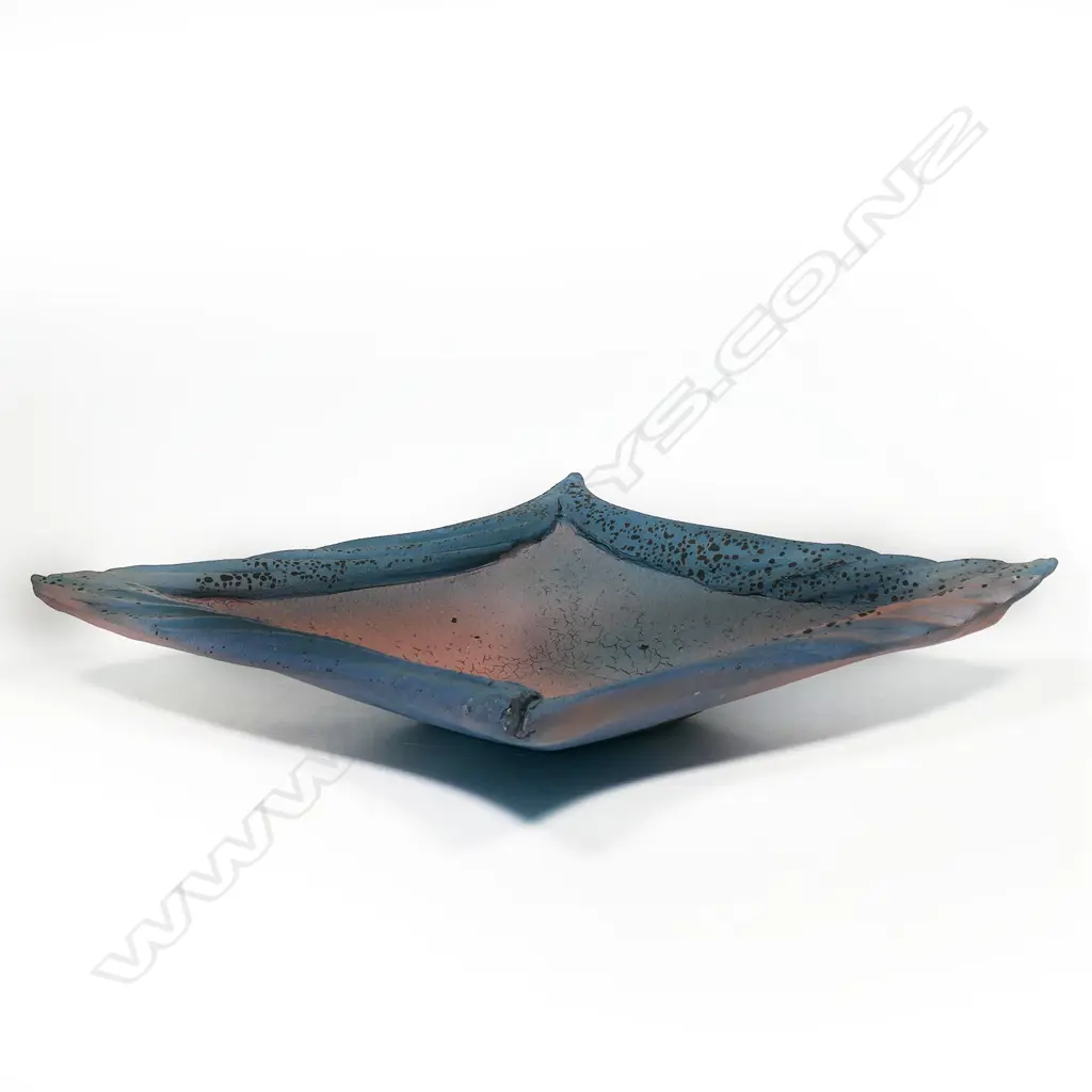 A large and heavy lozenge-shaped bowl by Merilyn Wiseman. Large rolled and textured edges Image 1++