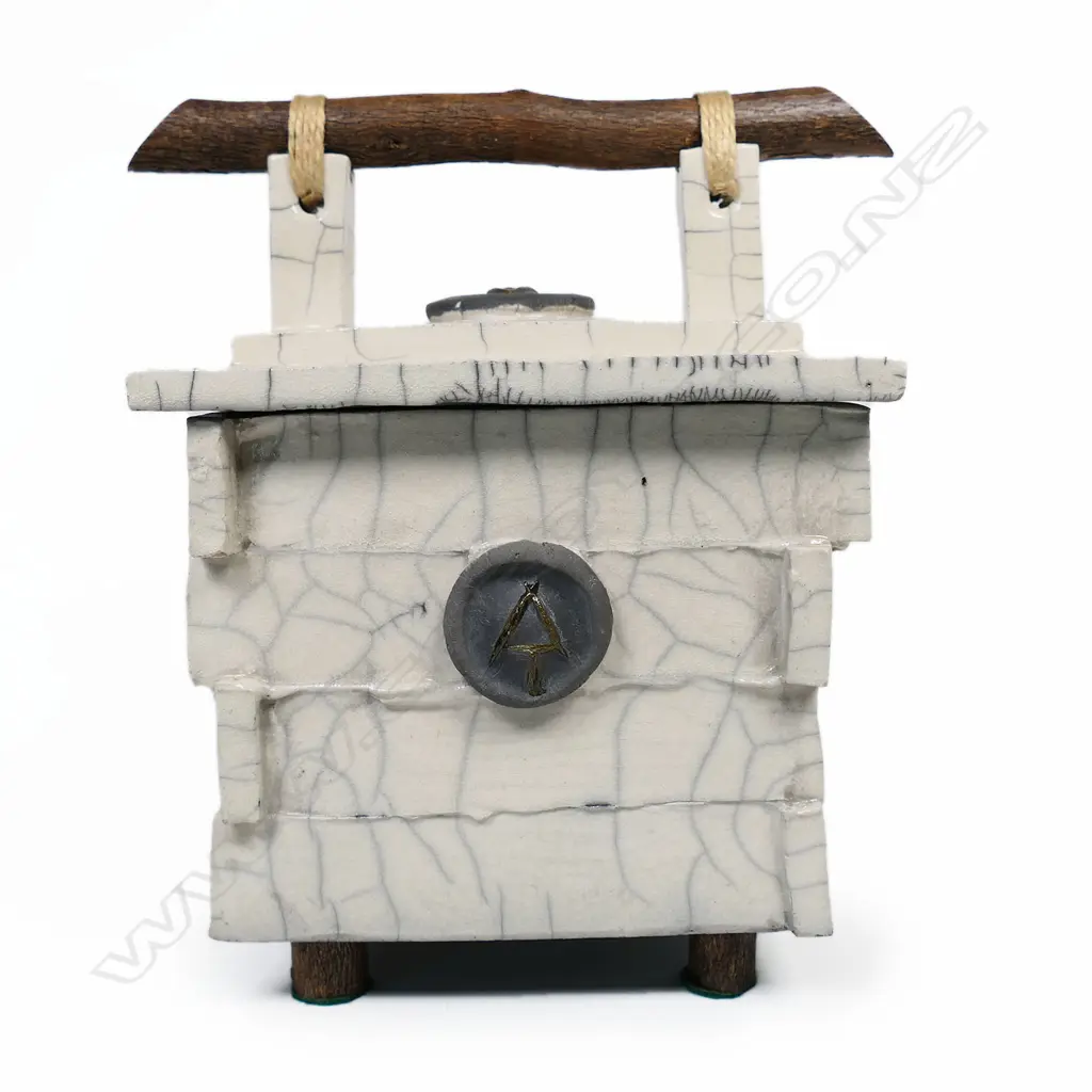David Hillary 'Íce Box 1' slab built footed box w wooden handle. H 200mm, Image 1++