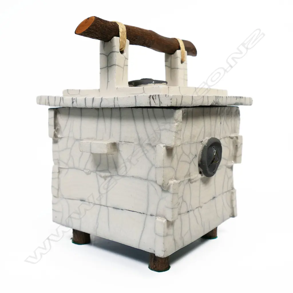 David Hillary 'Íce Box 1' slab built footed box w wooden handle. H 200mm, Image 1++
