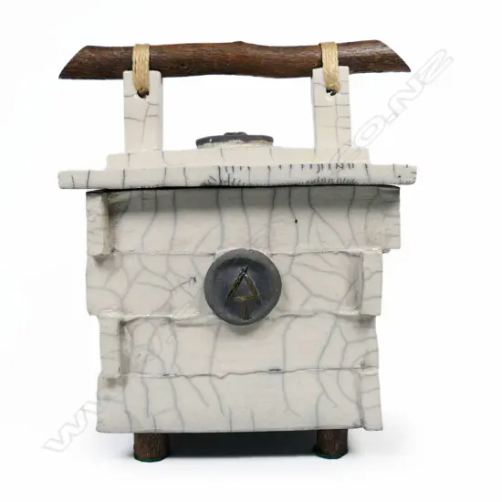 David Hillary 'Íce Box 1' slab built footed box w wooden handle. H 200mm,