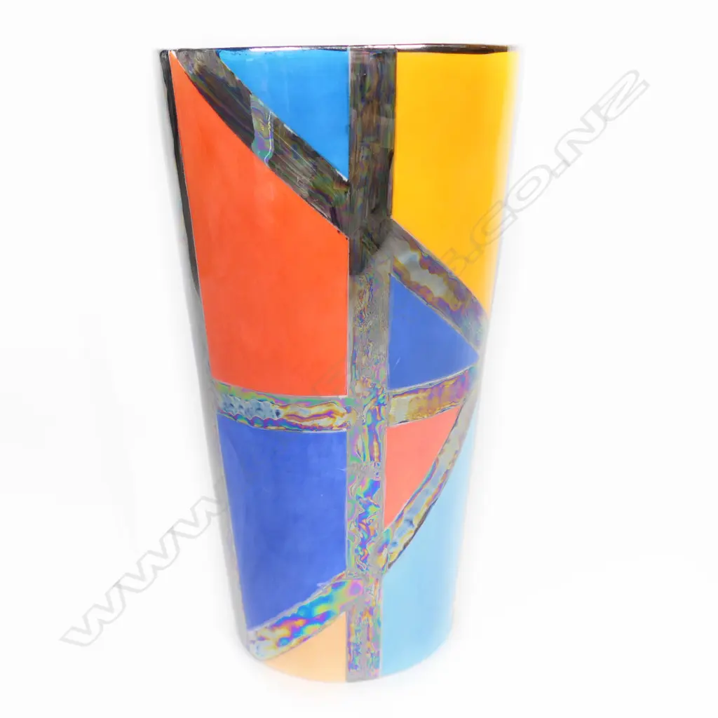 (F39) Chris Dunn  multi colored porcelain vase.H 190mm.Impressed mark at the base Image 1++