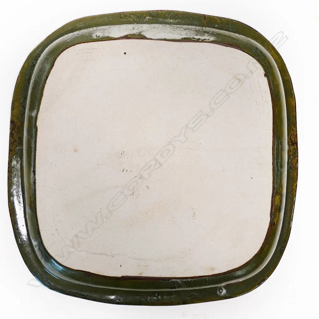 Ennis Oliver square platter in greens & pink w central flora design. 370 x 370mm Image 1++