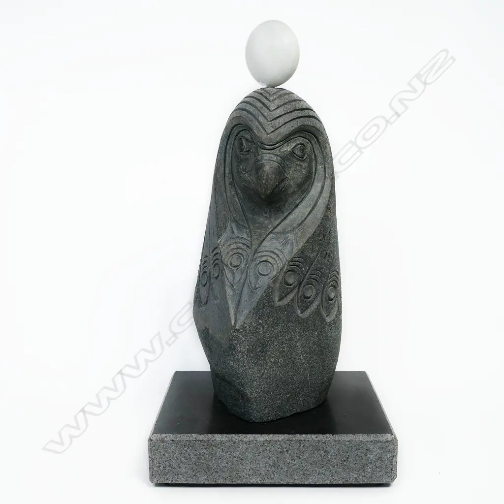 (F32) Ashley Grant pottery 'Ra-Horakhty.', H 270mm. Incised Greywacke on marble base. Image 1++