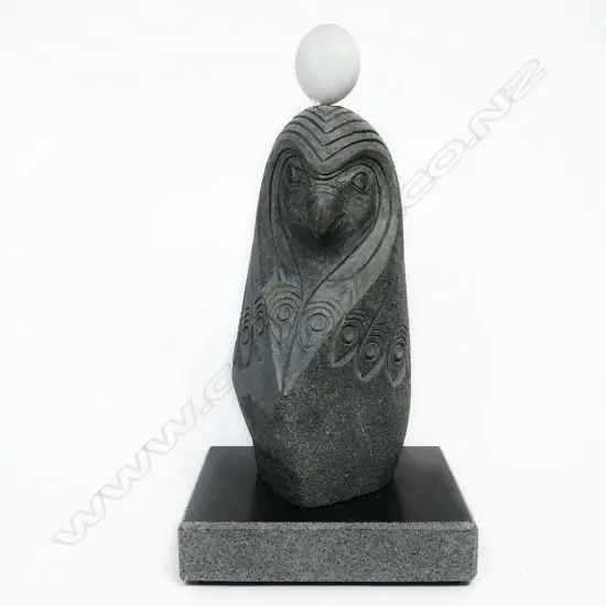 (F32) Ashley Grant pottery 'Ra-Horakhty.', H 270mm. Incised Greywacke on marble base.