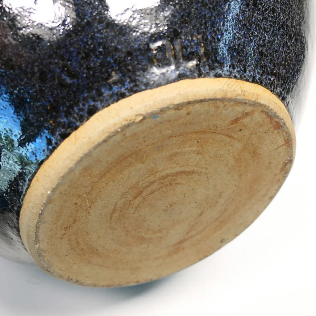 Jim Greig large lidded storage jar in blue and black tones. H.180mm Image 1++